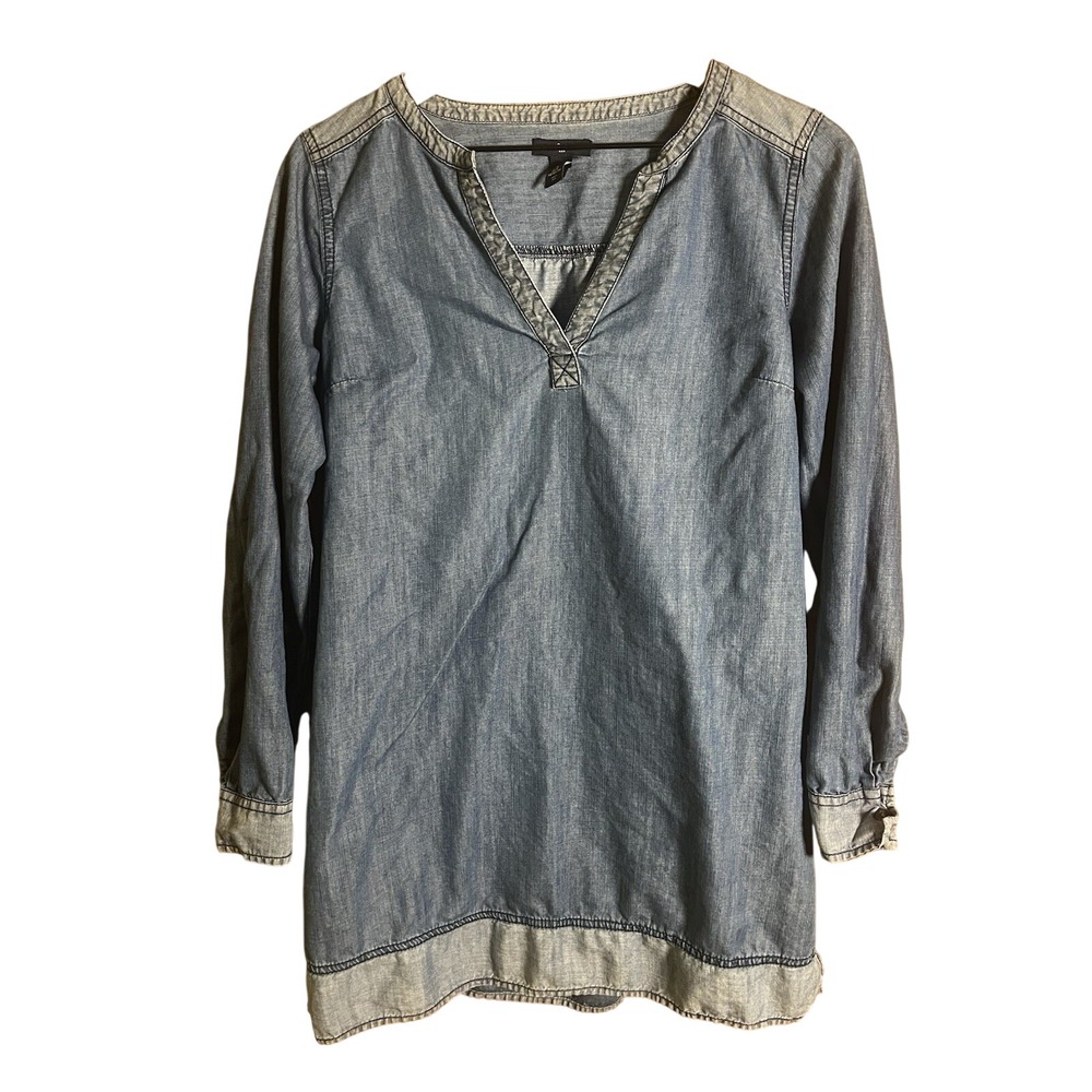 Gap Women's Medium Chambray Denim Long Sleeve Tunic Dress Blue‎ V Neck